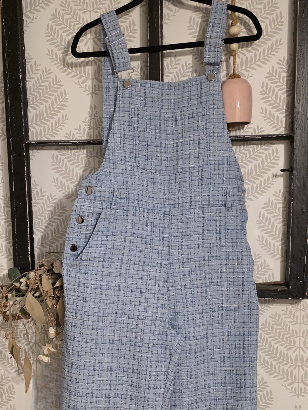 Cider Light Blue Plaid Wide-Leg Jumpsuit